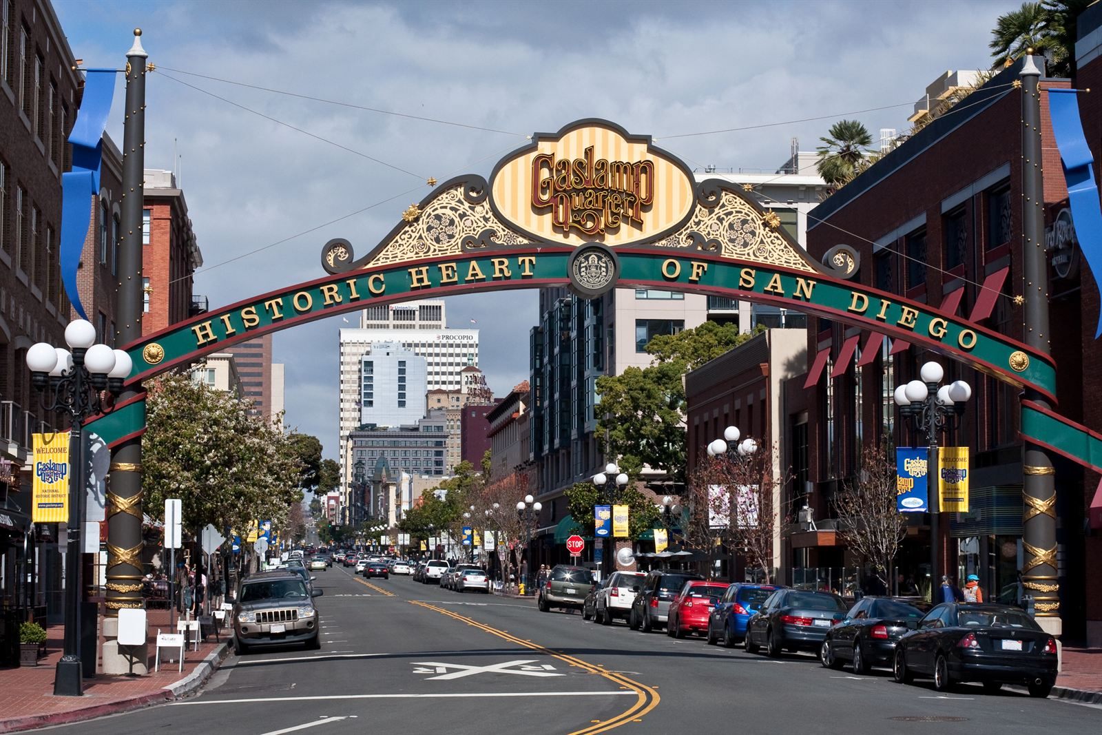 The Gaslamp Quarter arch over Fifth Avenue in downtown San Diego, among the best places to visit in Southern California